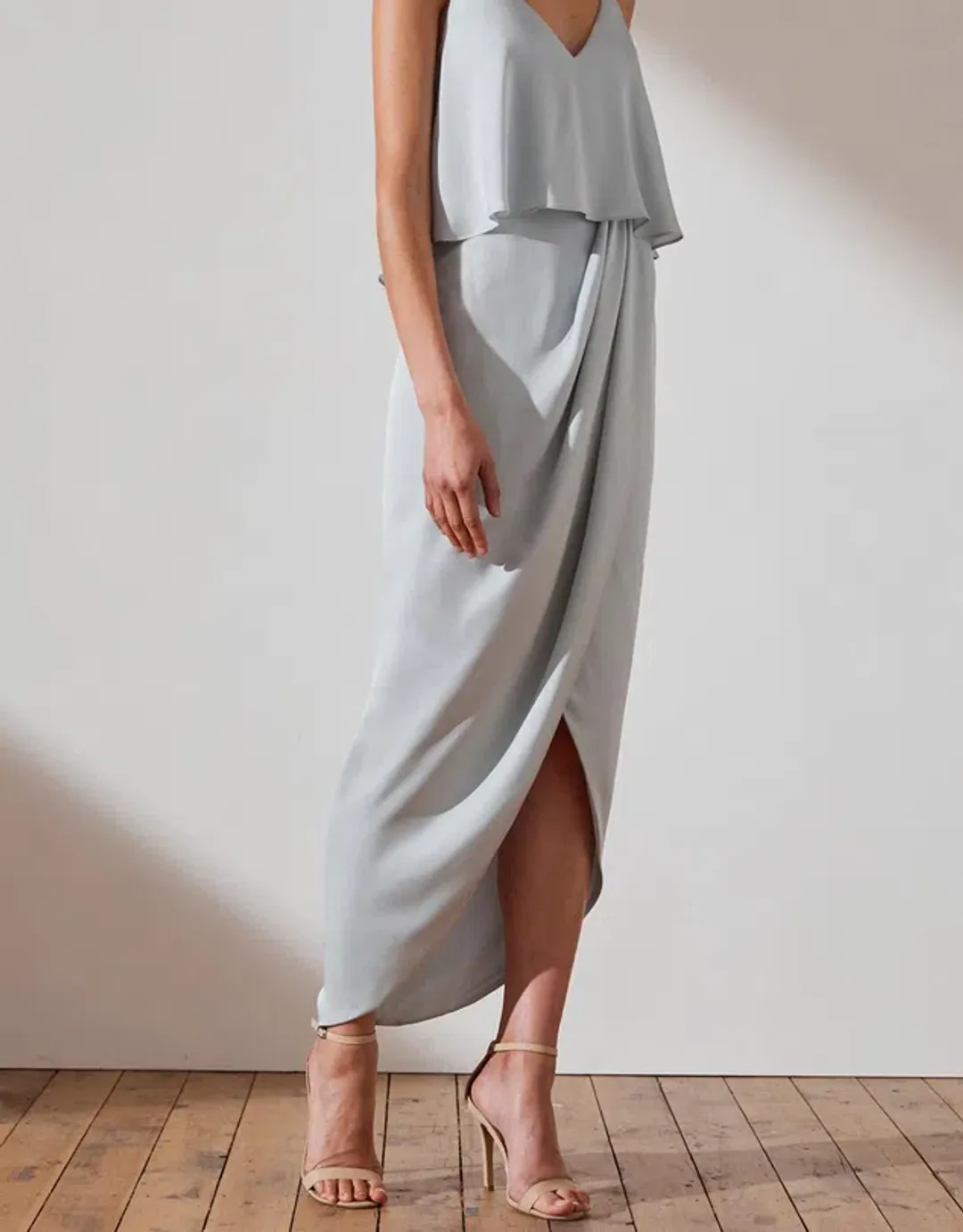 Shona Joy Luxe Draped Cocktail Frill Dress Cloud Size 10 for rent on The Volte - main image