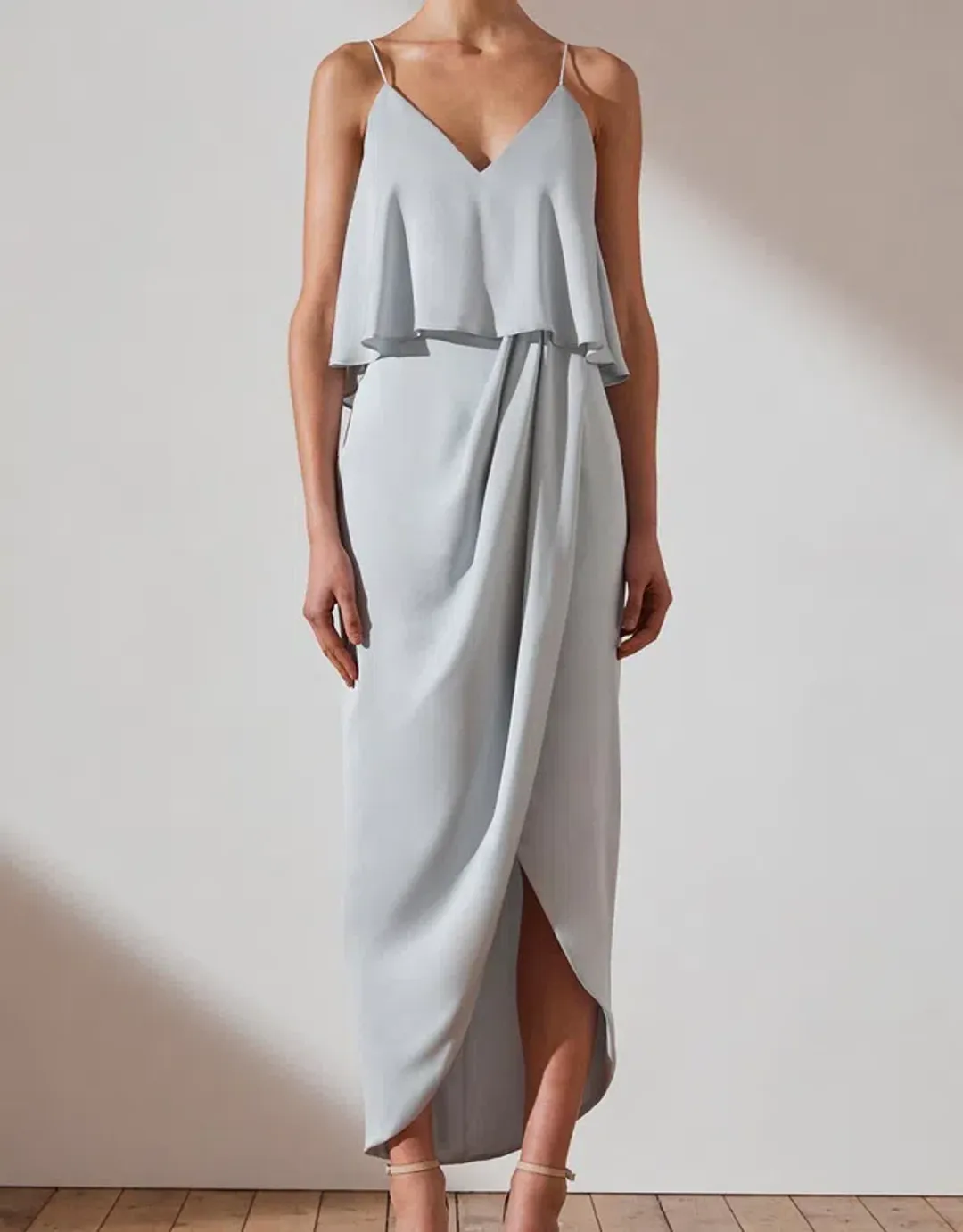 Shona Joy Luxe Draped Cocktail Frill Dress Cloud Size 10 for rent on The Volte - main image