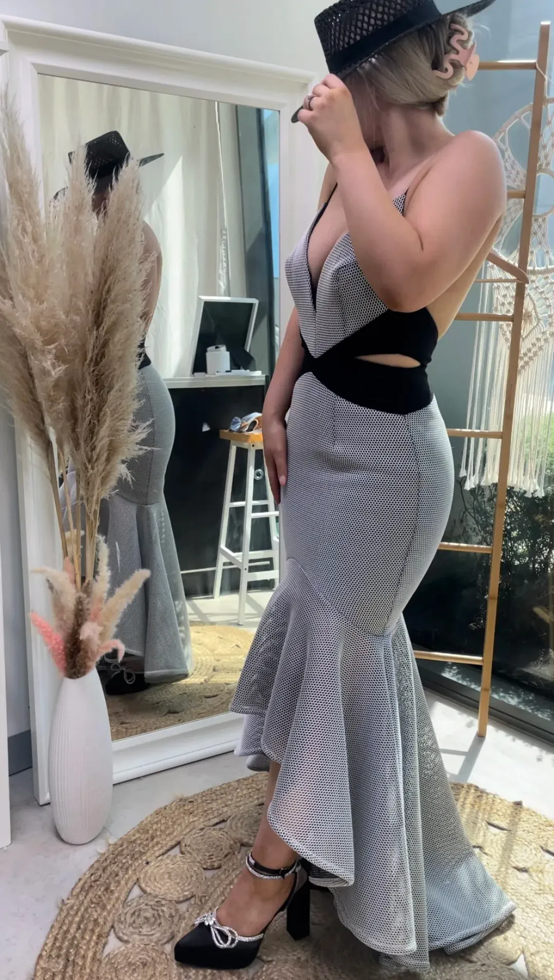 Sheike Liberty Hi Lo Maxi Dress Mesh Grey Size 8 for rent on The Volte - main image