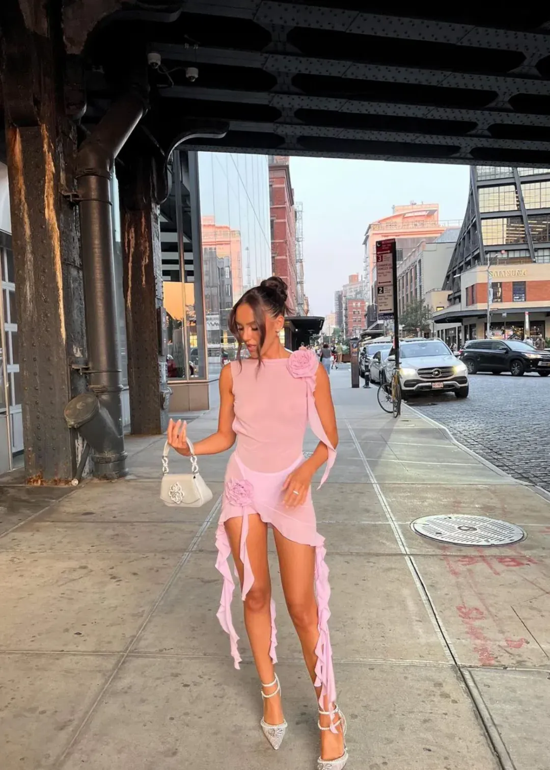 Fanci Club The White Apple Cocktail Mini Dress in Pink Size 8 for rent on The Volte - main image