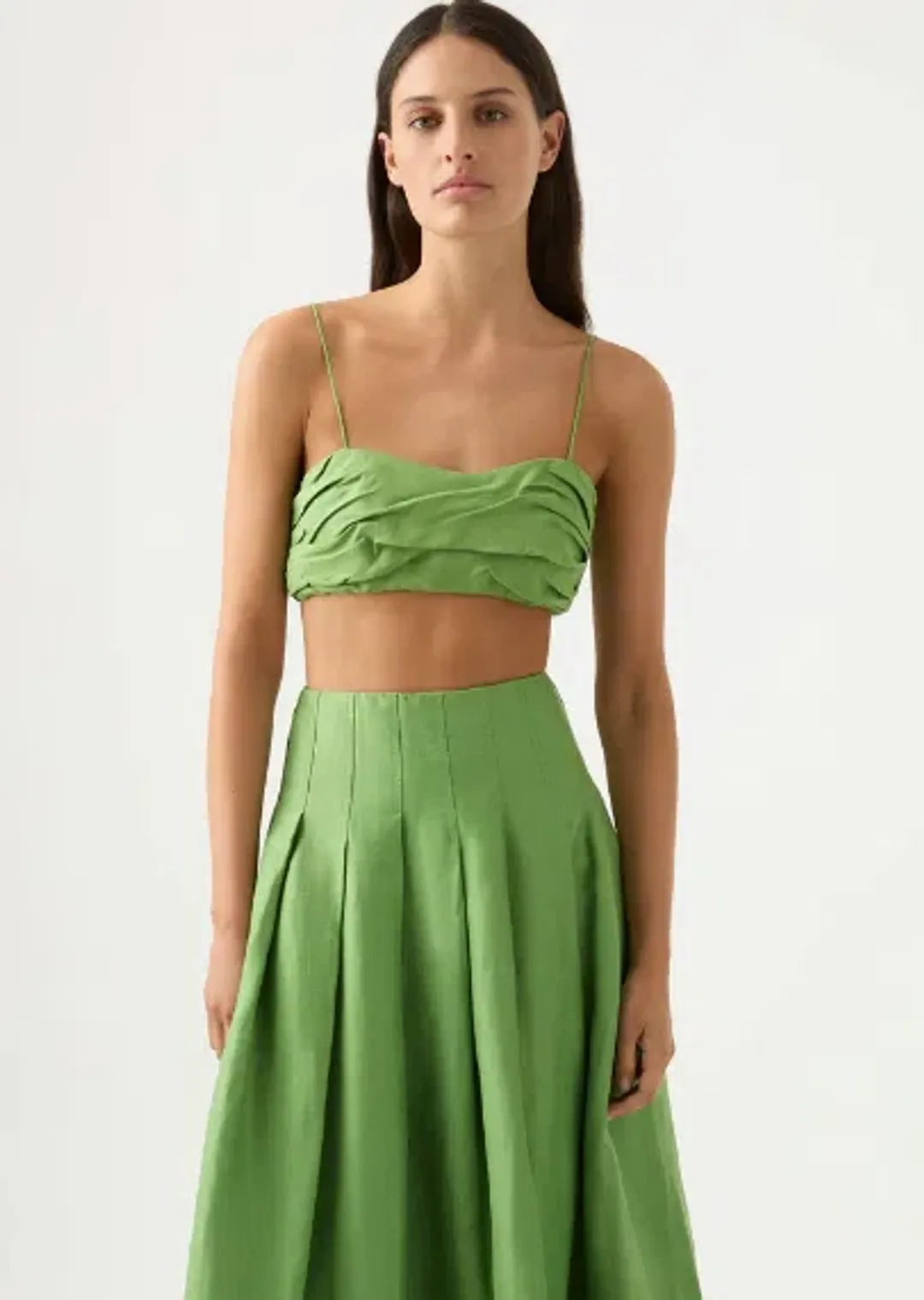 Aje Thea Draped Twist Crop Top & Paradiso Cinched Midi Skirt Set Green Size 12 / L for rent on The Volte - main image