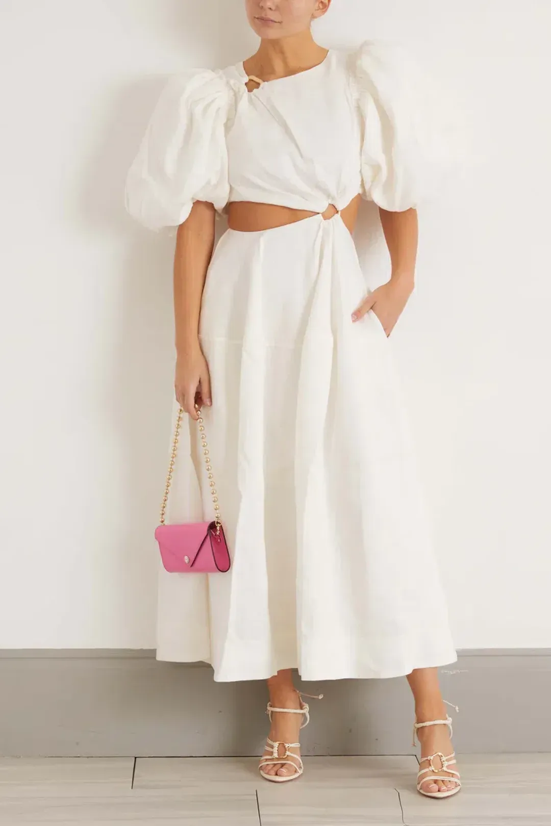 Aje Vanades Cut Out Ring Midi Dress in Ivory Size 8 for rent on The Volte - main image