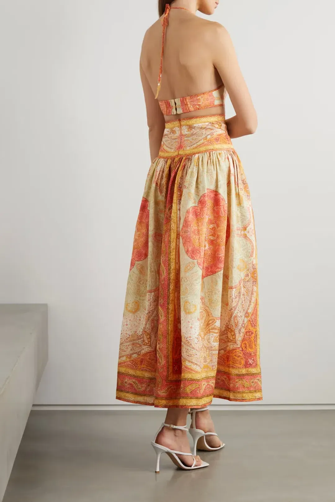 Zimmermann Anneke Cutout Paisley Linen Maxi Dress Orange Print Size 2 / AU 12 for rent on The Volte - main image