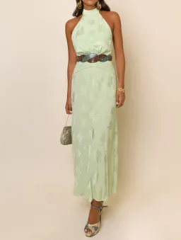 Rixo Kendra Halter Neck Midi Dress Green Size XXS / Au 6 for rent on The Volte - image 1