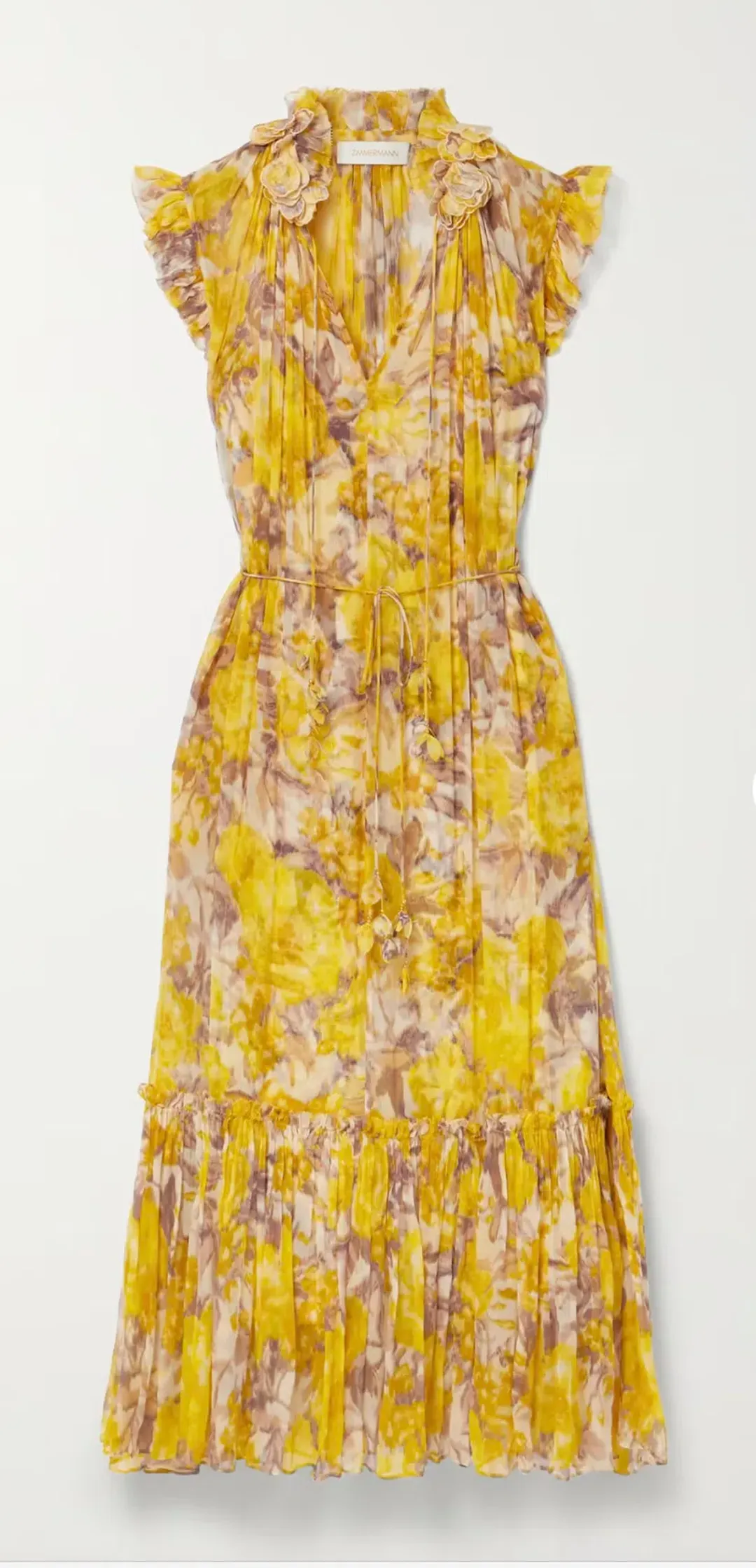Zimmermann High Tide Flutter Midi Dress Yellow Size 2 / AU 12 for rent on The Volte - main image