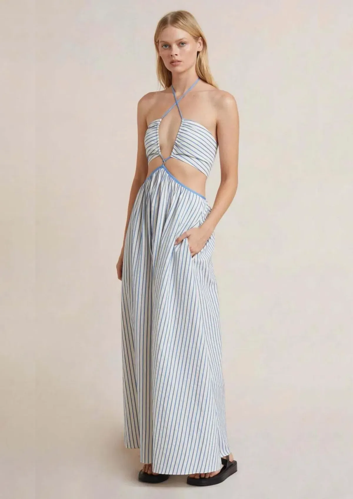 Bec & Bridge Lucia Cutout Maxi Dress White/Blue Size 12 for rent on The Volte - main image