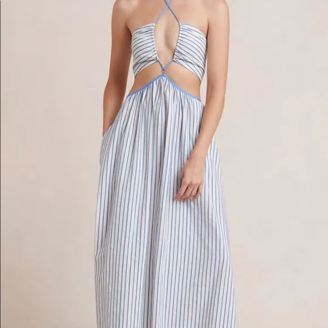 Bec & Bridge Lucia Cutout Maxi Dress White/Blue Size 12 for rent on The Volte - main image