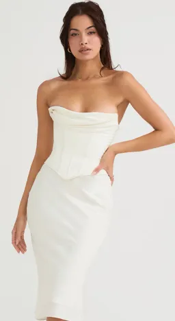 House Of Cb Sienna Satin Strapless Dress Ivory Size M/Au 10  for rent on The Volte - image 2