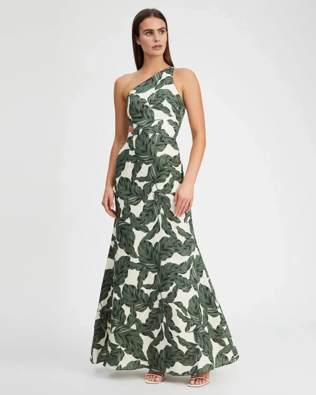 Rachel Gilbert Byron Maxi Dress Cutout Green Floral Linen Size 2 / AU 10 for rent on The Volte - main image