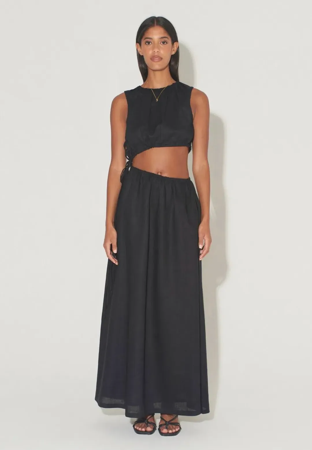 Hansen and Gretel Mesa Drawstring Midi Dress in Black Size S / Au 8 for rent on The Volte - main image