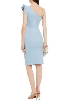 Chiara Boni La Petite Robe Civia One-shoulder Wrap-effect Ruffled Scuba Dress Light Blue Size AU 10 for rent on The Volte - image 2