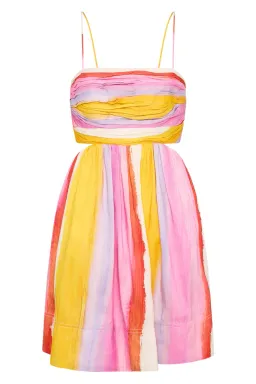 Aje Aurora Stripe Liza Ruched Baby Doll Mini Dress Cut Out Multi-colored Size AU 12 for rent on The Volte - image 6