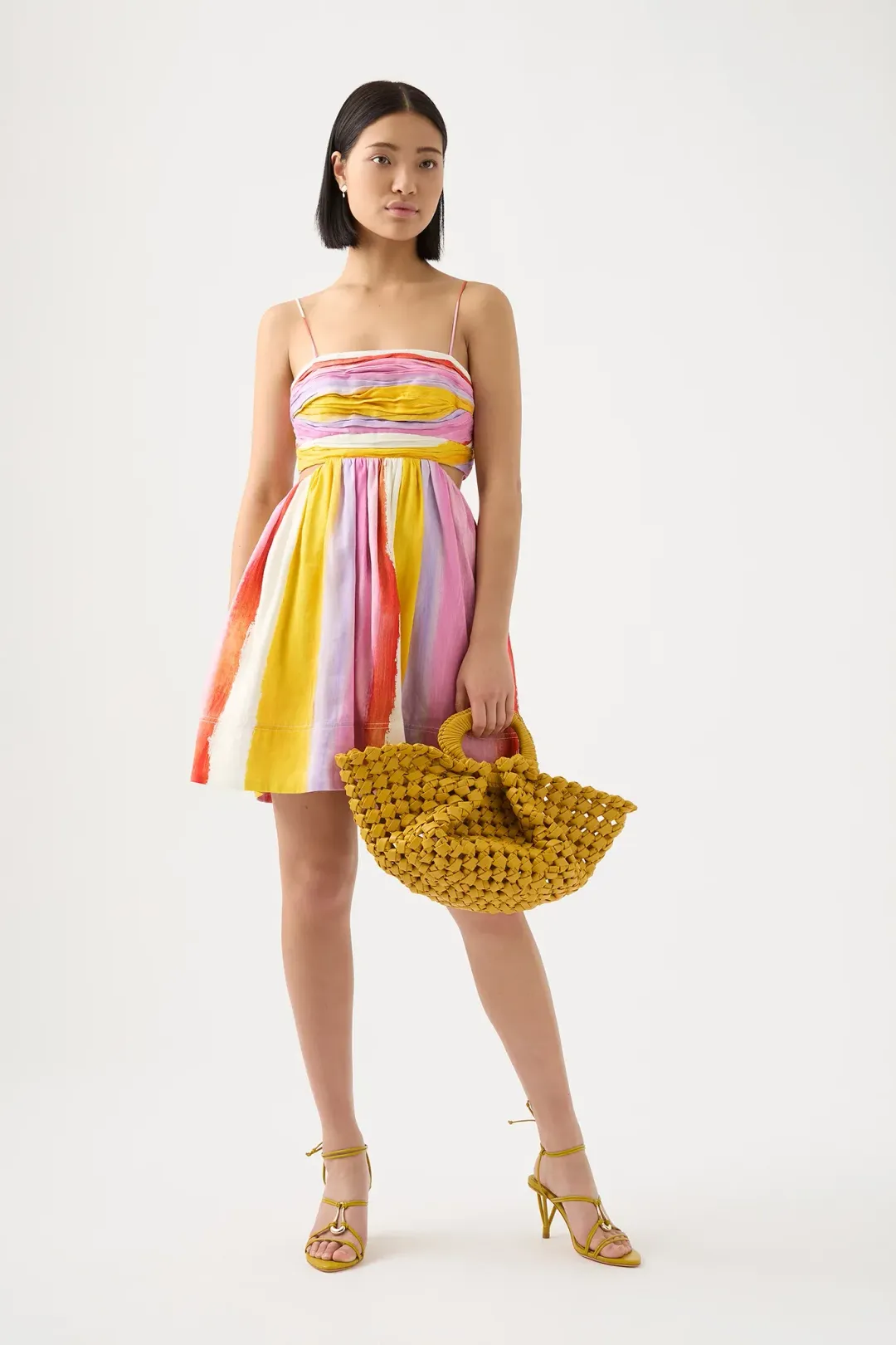 Aje Aurora Stripe Liza Ruched Baby Doll Mini Dress Cut Out Multi-colored Size AU 12 for rent on The Volte - main image