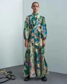 Alemais Loretta Long Sleeve Cutout Linen Patchwork Midi Dress Multi Size 10 for rent on The Volte - image 5