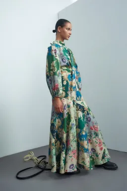 Alemais Loretta Long Sleeve Cutout Linen Patchwork Midi Dress Multi Size 10 for rent on The Volte - image 6