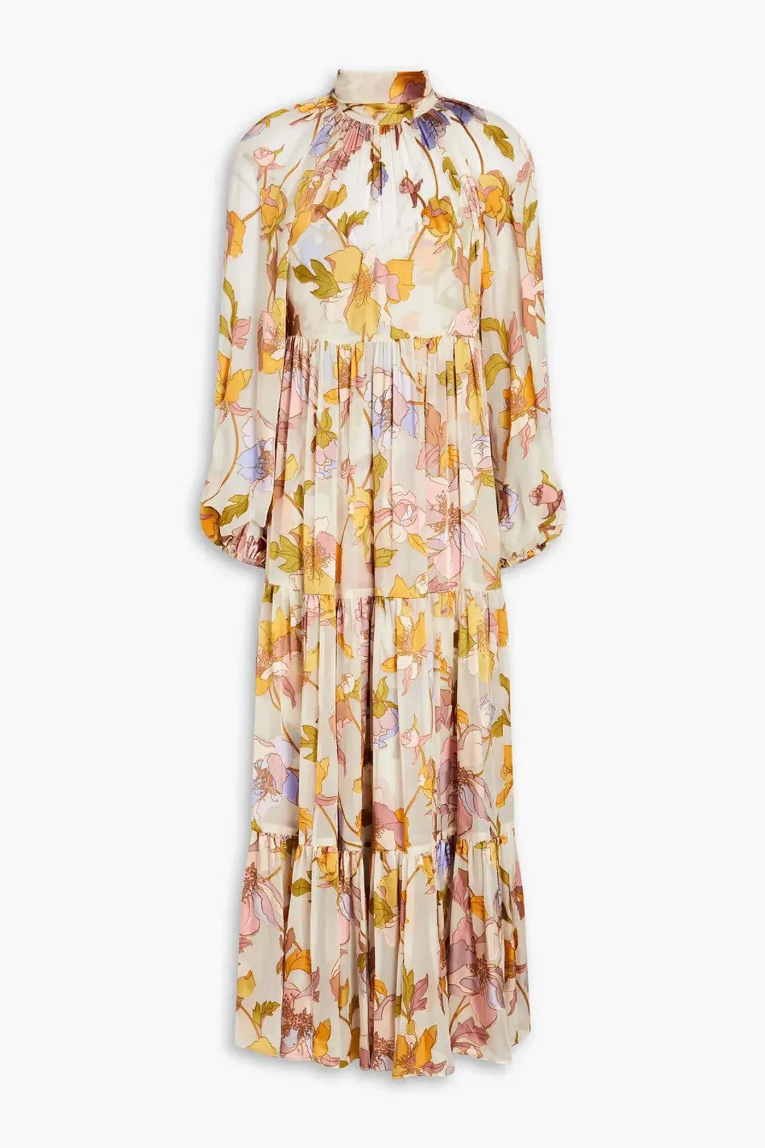 Zimmermann Tempo Gathered Floral Print Fil Coupé Chiffon Midi Dress Size 0/Au 8  for rent on The Volte - main image