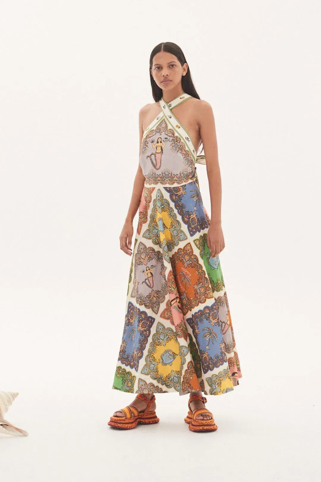 Alemais Trippy Troppo Halter Midi Dress Multi Size 6 for rent on The Volte - main image