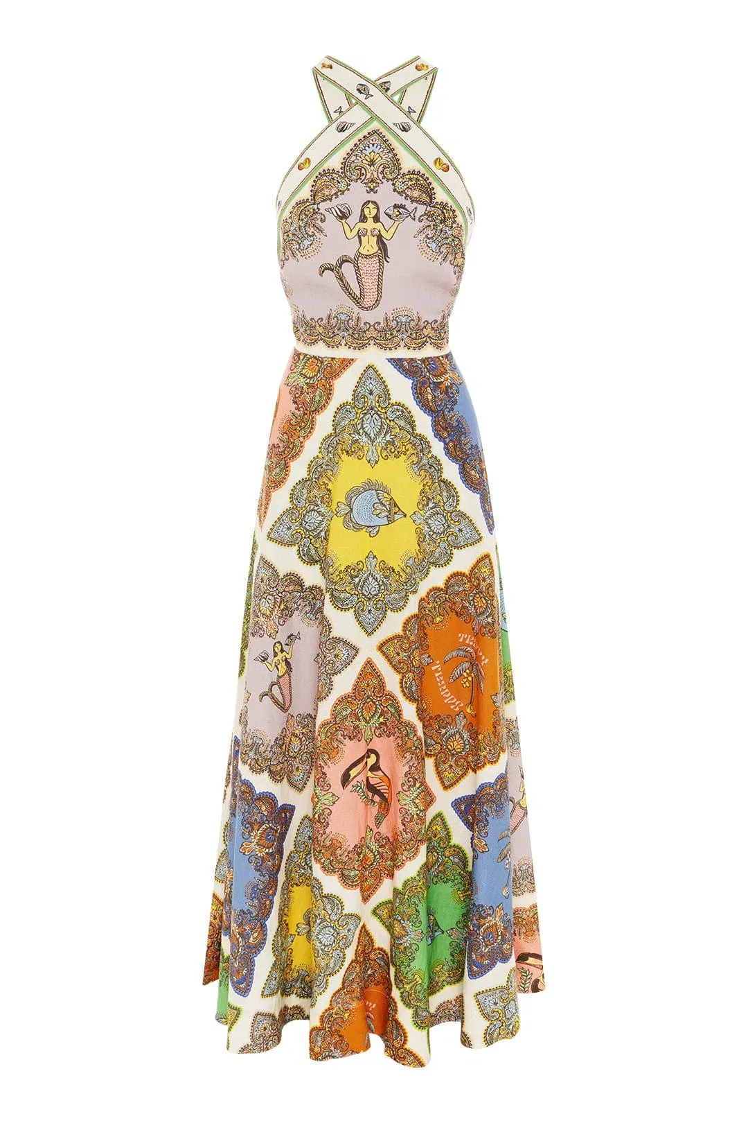 Alemais Trippy Troppo Halter Midi Dress Multi Size 6 for rent on The Volte - main image