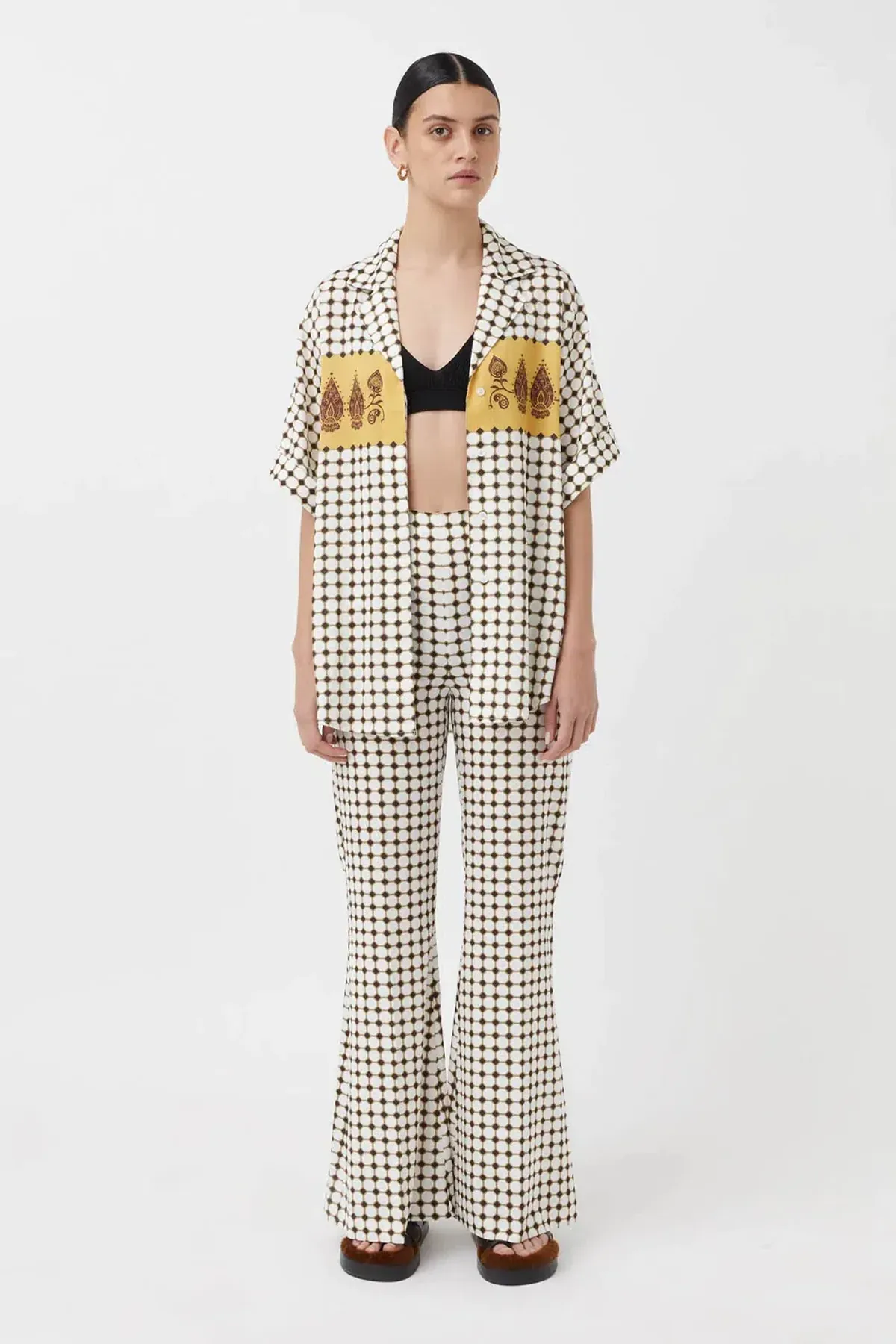 Camilla And Marc Ravioli Shirt And Pant Set Honey/Multi Size 10 for rent on The Volte - main image