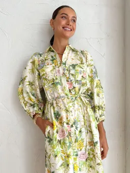 Alemais Eden Midi Shirt Dress Belted Floral Print Linen Size AU 10  for rent on The Volte - image 7