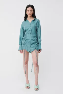Suboo Seafoam Andy Ruched Mini Shirt Dress Blue  Size S / AU 8 for rent on The Volte - image 1