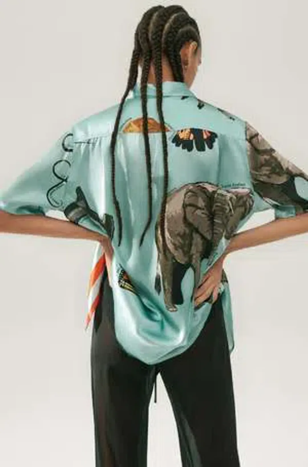 Silk Laundry Short Sleeve Boyfriend Shirt Endangered Species Mist Blue Size AU 6 for rent on The Volte - main image