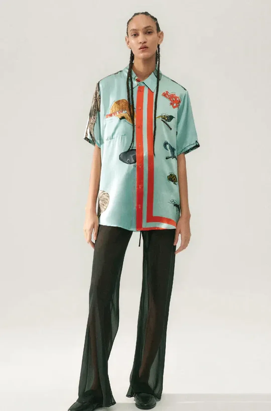 Silk Laundry Short Sleeve Boyfriend Shirt Endangered Species Mist Blue Size AU 6 for rent on The Volte - main image