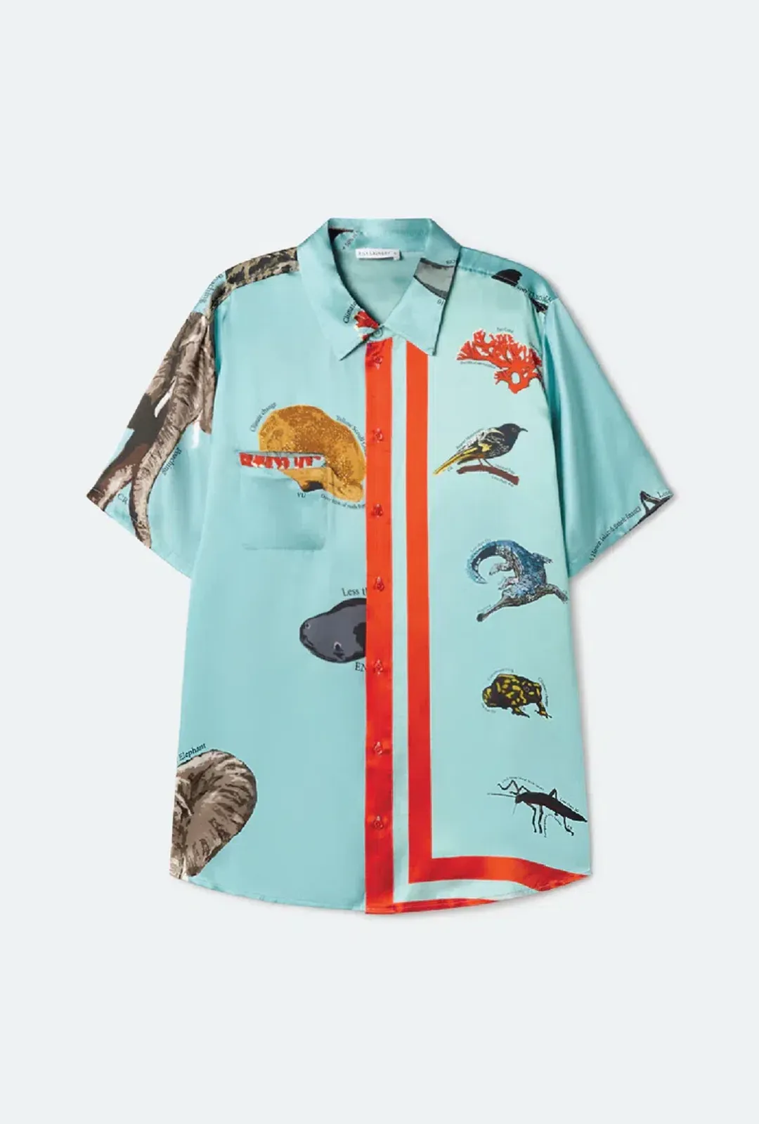 Silk Laundry Short Sleeve Boyfriend Shirt Endangered Species Mist Blue Size AU 6 for rent on The Volte - main image