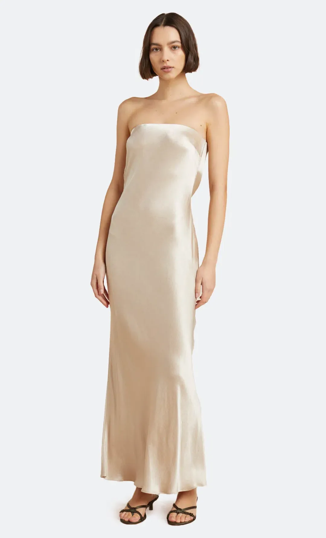 Bec & Bridge Moon Dance Strapless Dress in Sand Beige Size 8 for rent on The Volte - main image