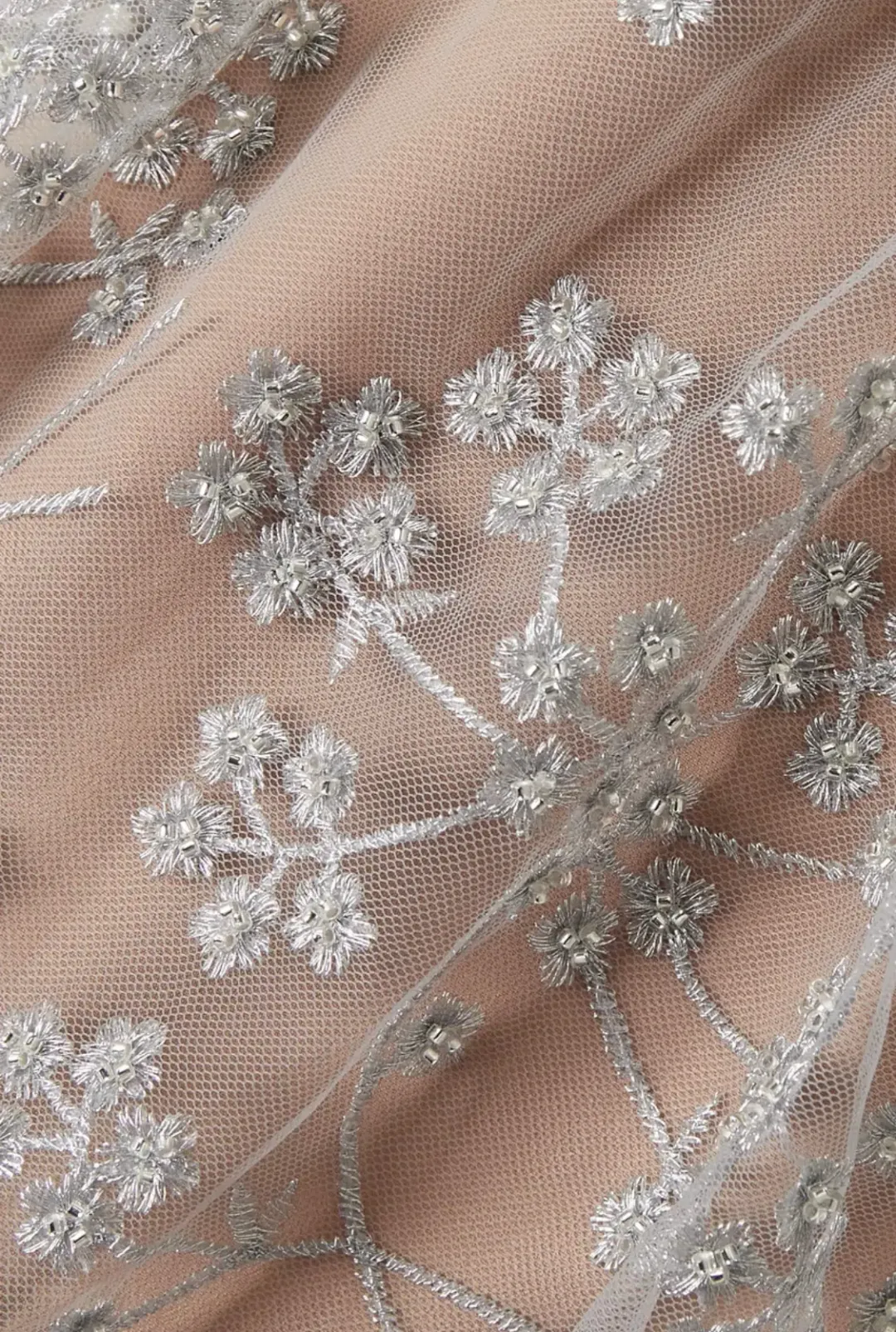 Self-Portrait Tiered Metallic Tulle Midi Dress Silver Size 12 for rent on The Volte - main image