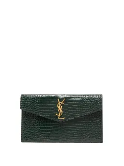 Saint Laurent Uptown Clutch Green Croc Embossed Leather for rent on The Volte - image 2