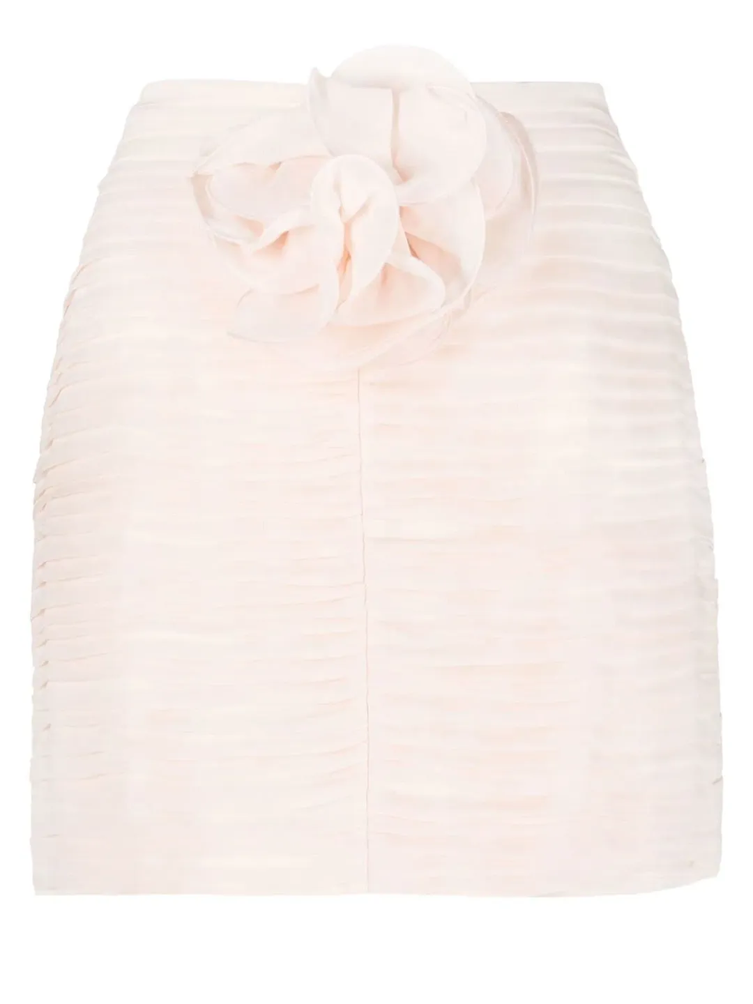Magda Butrym Ruched Rose Silk Chiffon Mini Skirt Blush Size 8 for rent on The Volte - main image