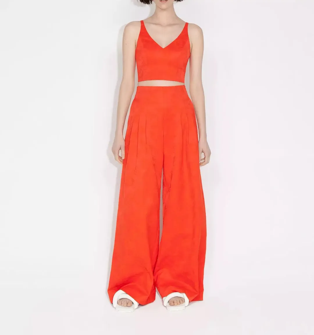 Cue Bustier and Palazzo Pleated Pants Set in Jaffa Orange Size 12 for rent on The Volte - main image