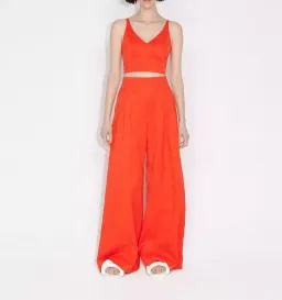 Cue Bustier and Palazzo Pleated Pants Set in Jaffa Orange Size 12 for rent on The Volte - image 1