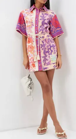 Zimmermann Raie Trimmed Shirt Dress Floral Size 0 / Au 8 for rent on The Volte - image 3