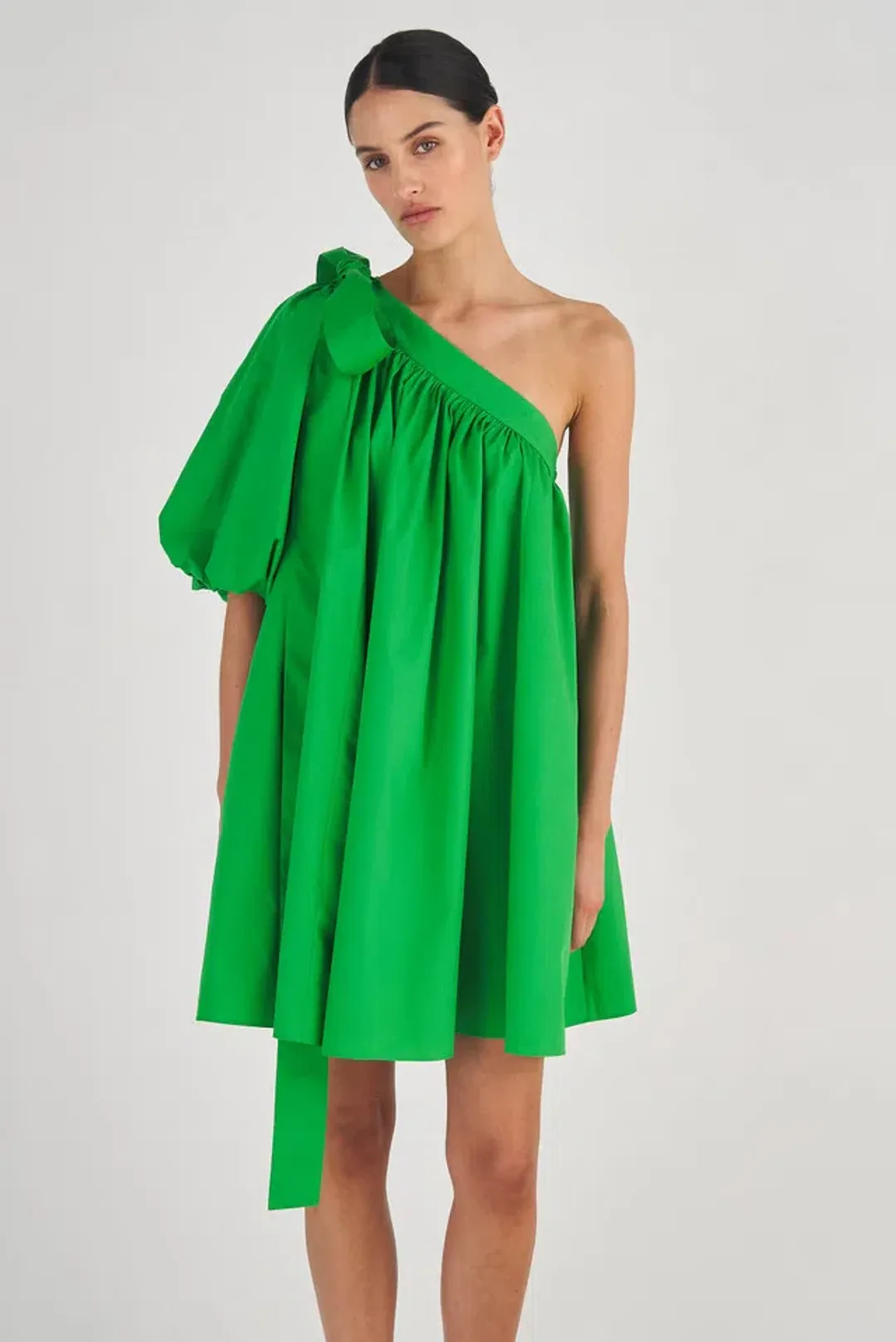 Oroton One Shoulder Gathered Mini Dress Meadow Size 4 / XXS for rent on The Volte - main image