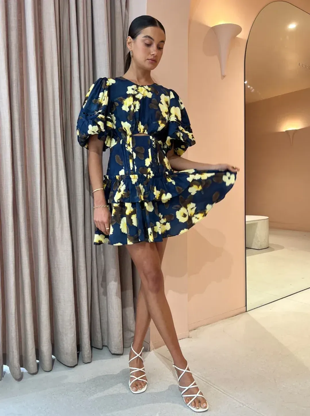 Acler Clovelly Mini Dress in Floral Posy Floral Size AU 6 for rent on The Volte - main image