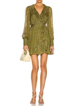 Zimmermann Lurex Wrap Mini Dress Khaki Size 1 / 10 AU for rent on The Volte - image 1