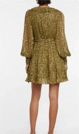 Zimmermann Lurex Wrap Mini Dress Khaki Size 1 / 10 AU for rent on The Volte - image 4