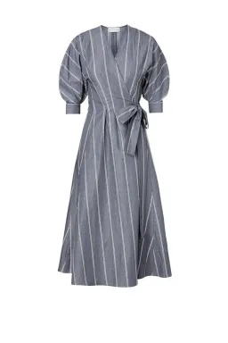 Scanlan Theodore The Stripe Cotton Wrap Dress Grey Size 6 for rent on The Volte - image 5