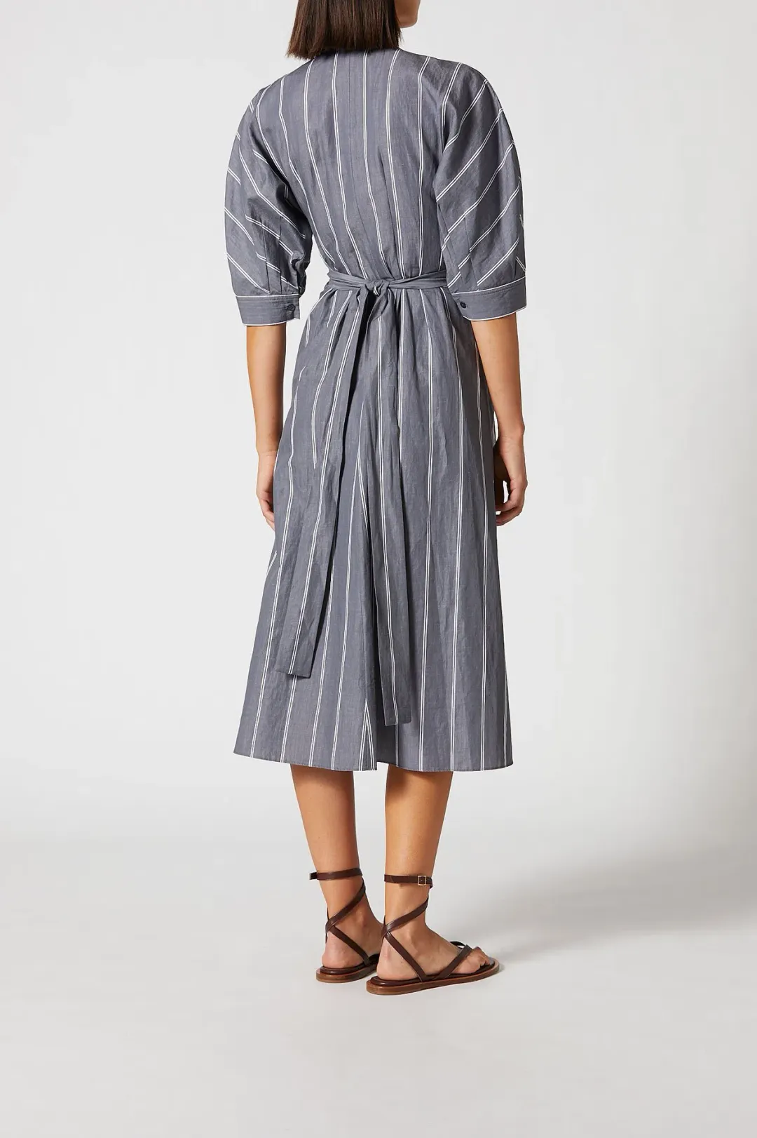 Scanlan Theodore The Stripe Cotton Wrap Dress Grey Size 6 for rent on The Volte - main image