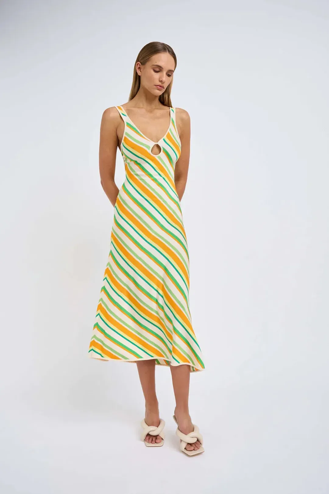 By Johnny Verona Stripe Knit Dress Yellow Stripe Size 6  for rent on The Volte - main image
