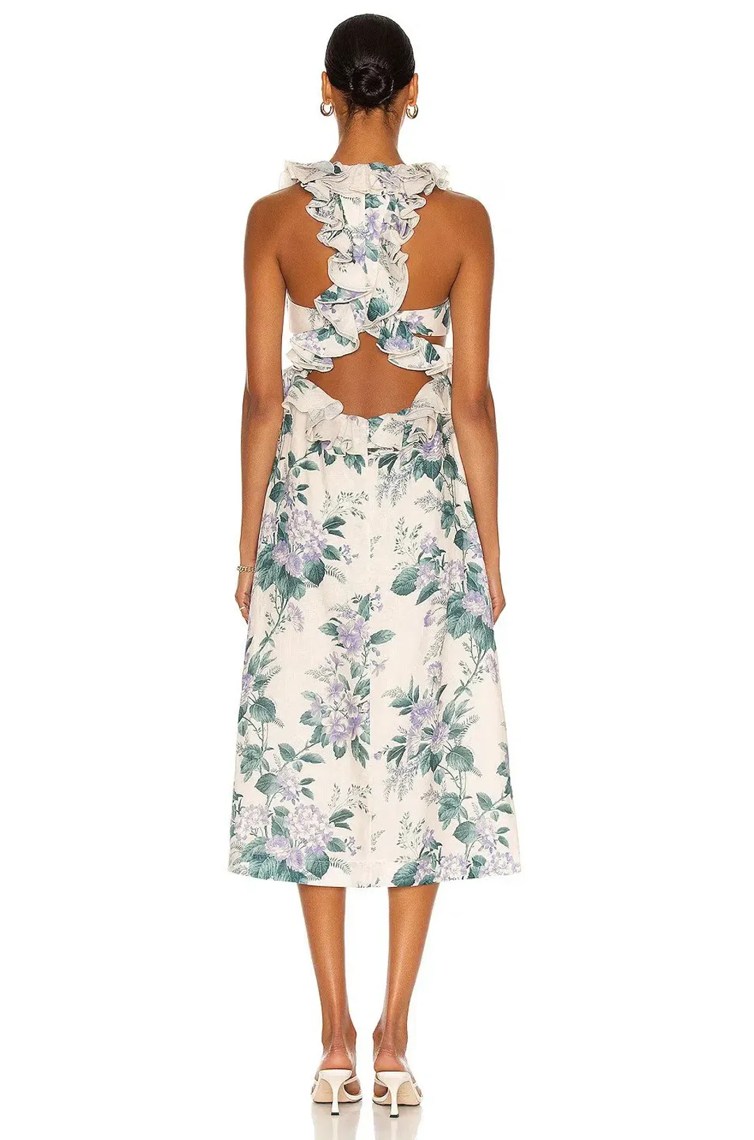 Zimmermann Cassia Ruffle Midi Dress Hydrangea Floral Size 3/Au  for rent on The Volte - main image