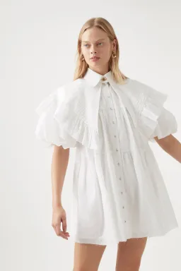 AJE Pablo Bib Smock Mini Dress Ivory Size 10 for rent on The Volte - image 1