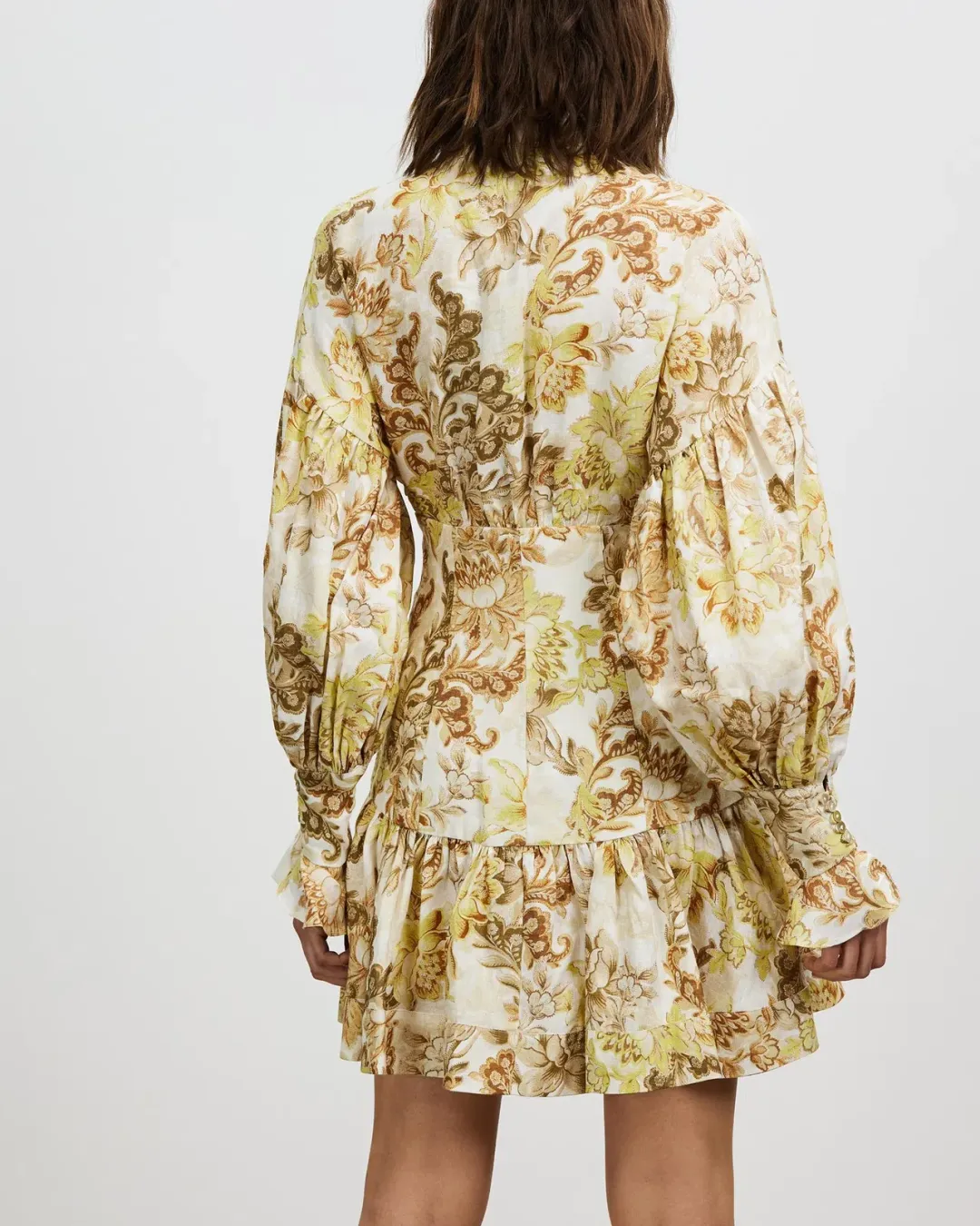 Alémais Bernadette Corset Mini Dress Long Sleeve Linen Print Size 8 for rent on The Volte - main image