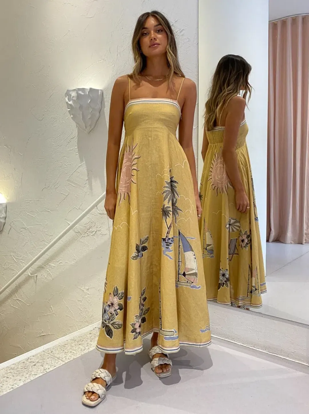 Alemais Sunset Shades Sundress Yellow Print Size 10 for rent on The Volte - main image