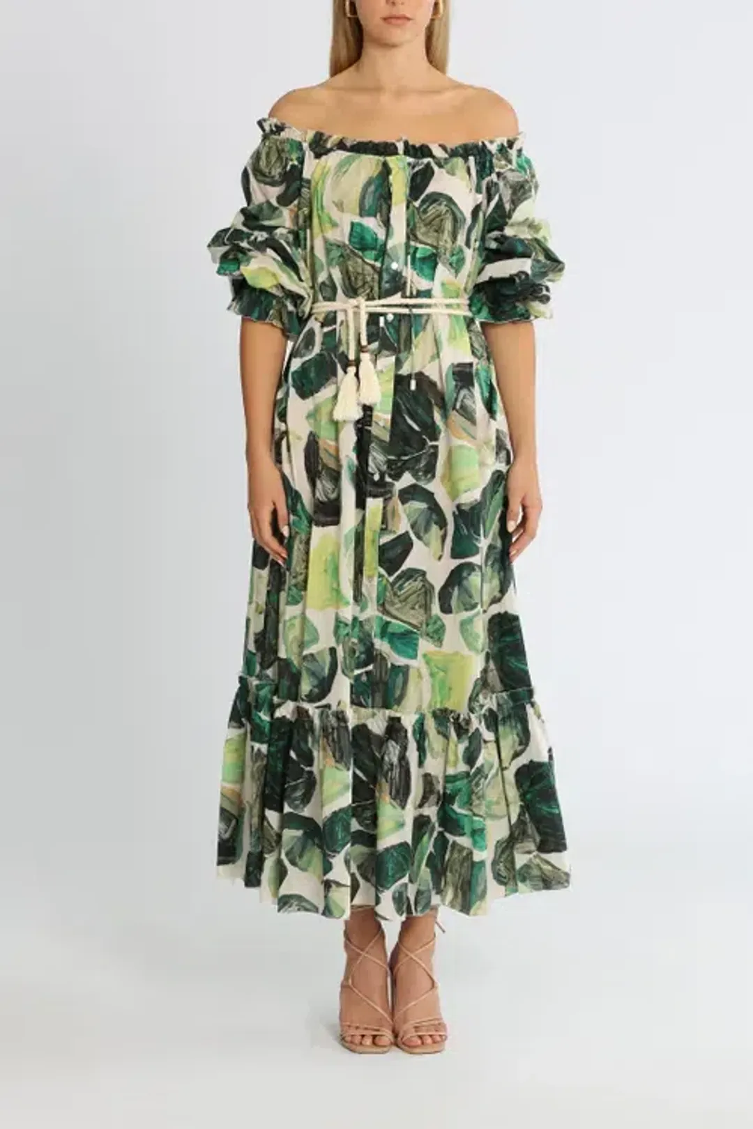 Alemais Siena Off Shoulder Abstract Poplin Dress Print Size 12 for rent on The Volte - main image