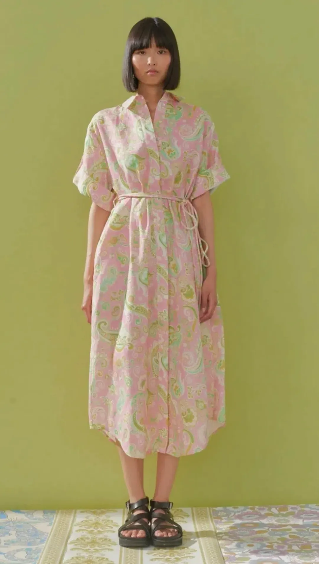 Alemais Marta Paisley Print Shirt Dress Pink Size AU 12 for rent on The Volte - main image