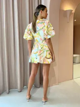 By Nicola Sol Puff Mini Dress in Swirl Check Multi-Colored Size AU 8 for rent on The Volte - image 2