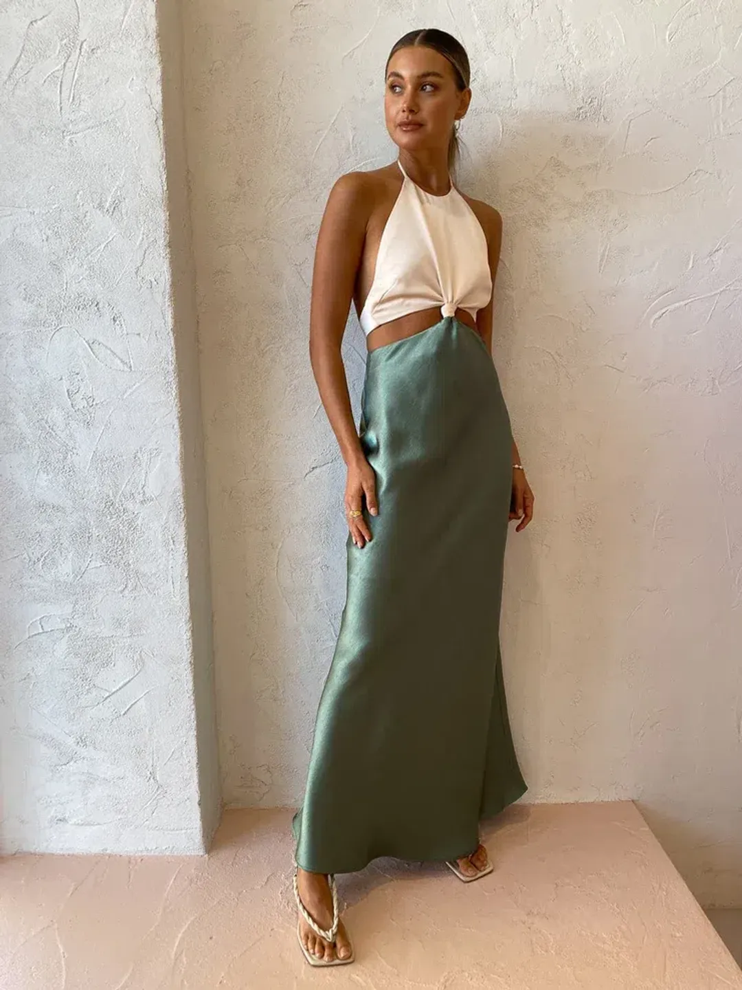 Bec & Bridge Carrie Halter Maxi Dress in Multi Green Size AU 6 for rent on The Volte - main image